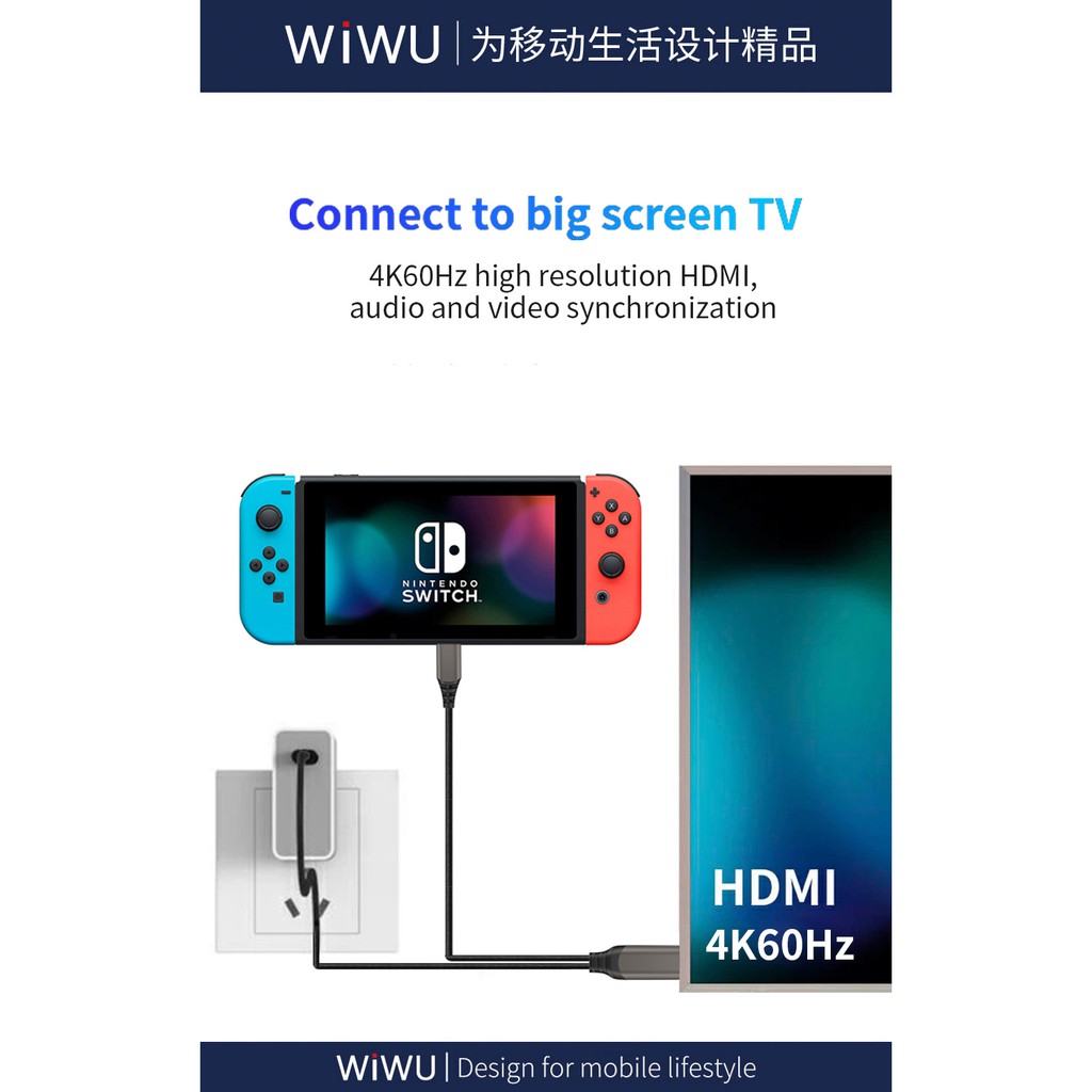 WIWU X10 - Type-C to 4K HDMI Cable - NS Switch Compatible - 200cm - Kabel Type-C ke 4K HDMI 2 Meter