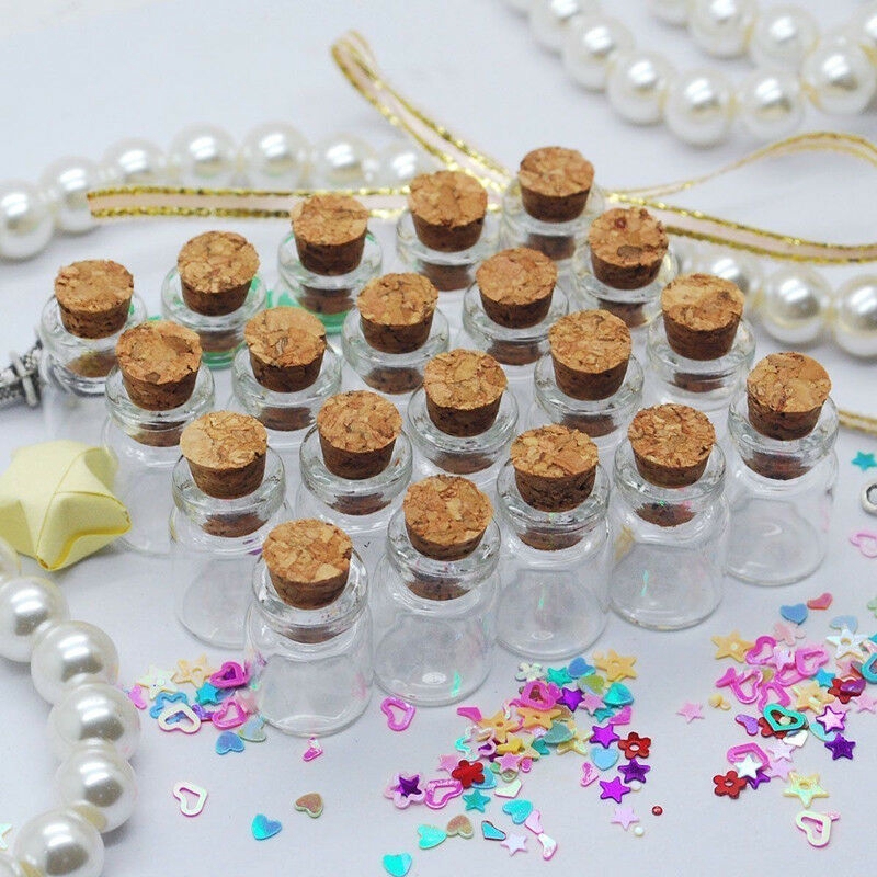 50pcs Botol Kaca Mini Ukuran 12x16mm Dengan Sumbat Gabus Bening