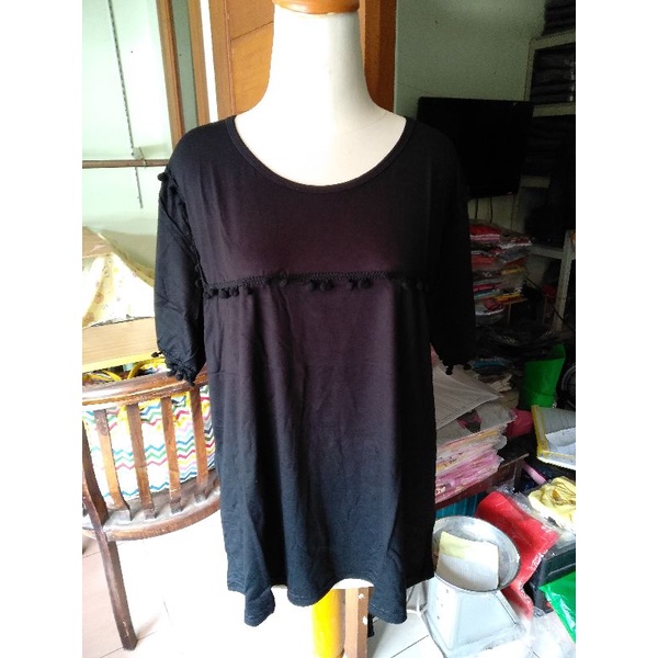 LD120 bahu bolong BLOUSE atasan bigsize jumbo Spandex rayon XXXL hitam