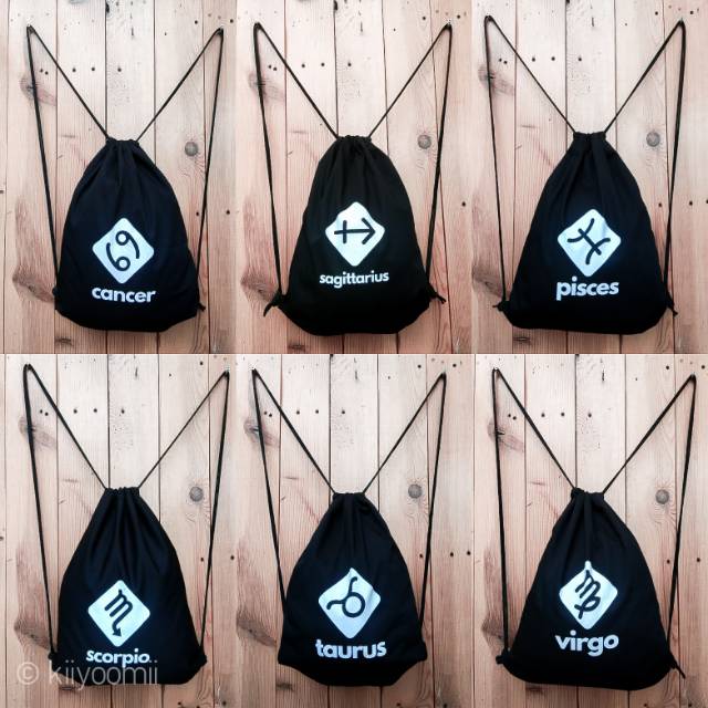 (PART 6 Stringbag Drill) tas ransel serut sablon bahan drill halus 12 zodiak || Kiiyoomii ||