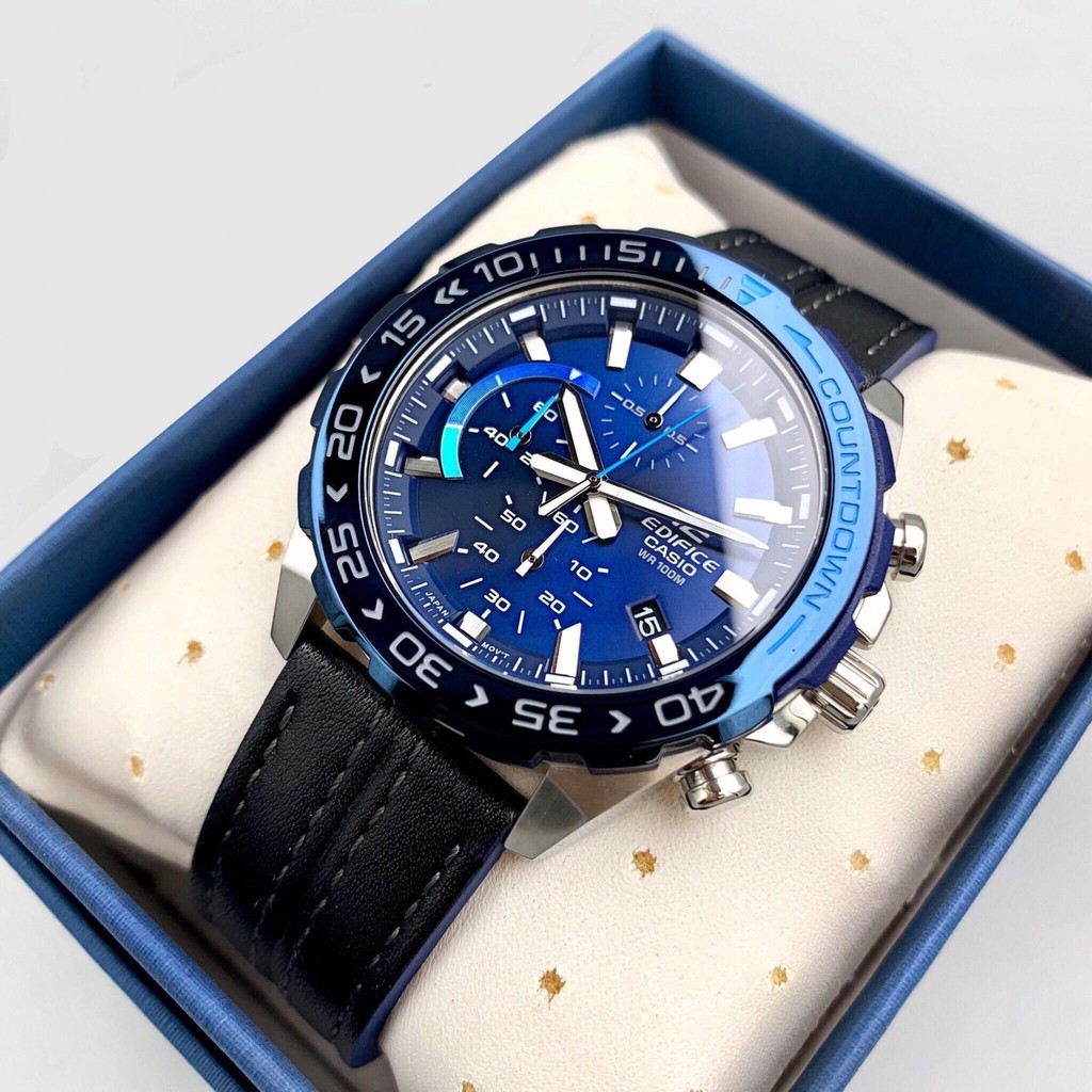 CASIO EDIFICE EFR-566BL-2A SILVER BLUE LEATHER BLACK PRIA ORIGINAL ORI