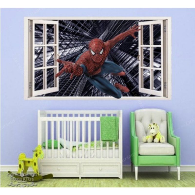 WALLPAPER CUSTOM 3D DINDING SPIDERMAN JENDELA PREMIUM QUALITY