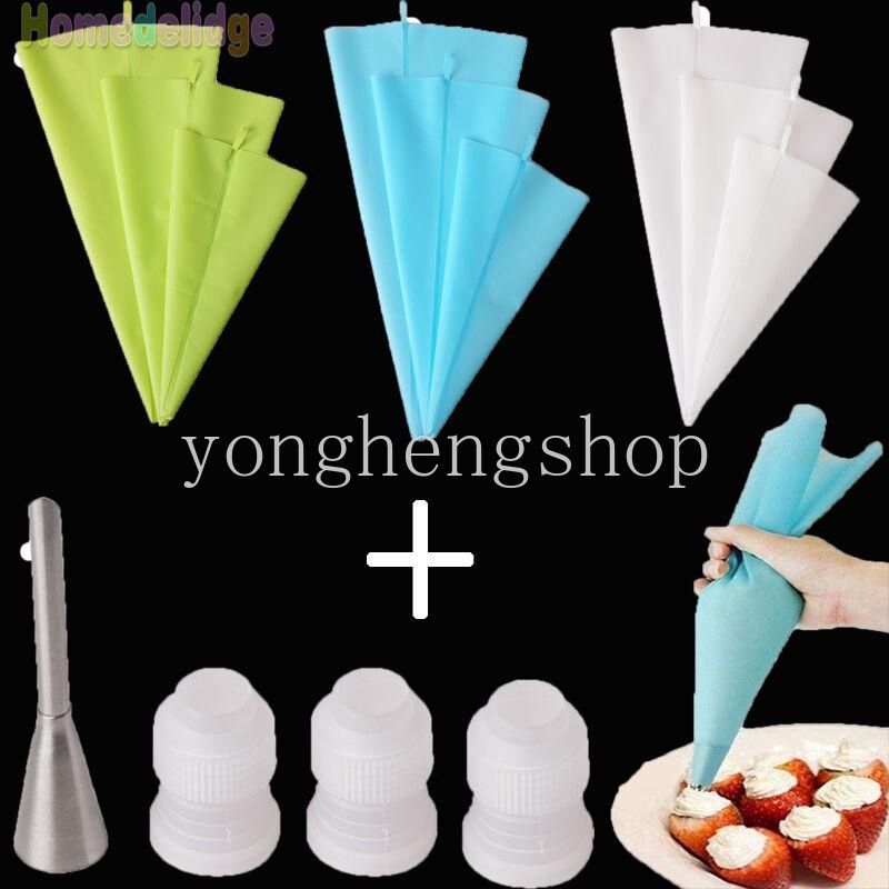 7pcs / Set Spuit Piping Icing Bahan Silikon Dengan Konverter Untuk Dekorasi Kue