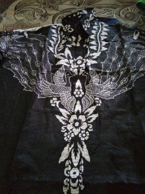 Hem Batik Kencana Hitam | Atasan Pria Batik Modern Batik Pria Motif New Sekar Warna Merah Pekalongan
