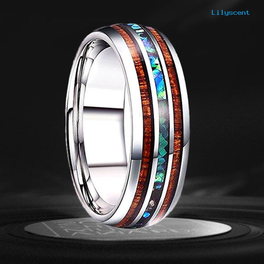 Cincin Kayu Abalone Shell Bahan Titanium Steel Untuk Unisex