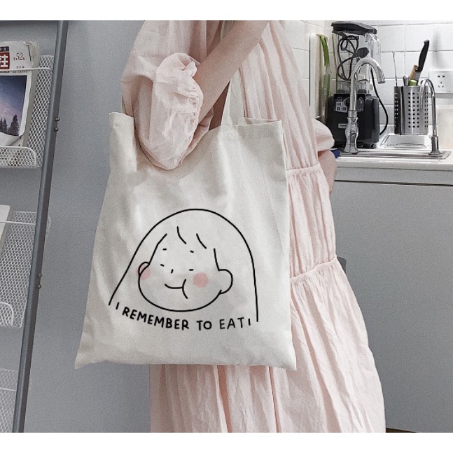 MYSTIQUE.ID-TOTE BAG I REMEMBER TO EAT LUCU DAN AESTHETIC