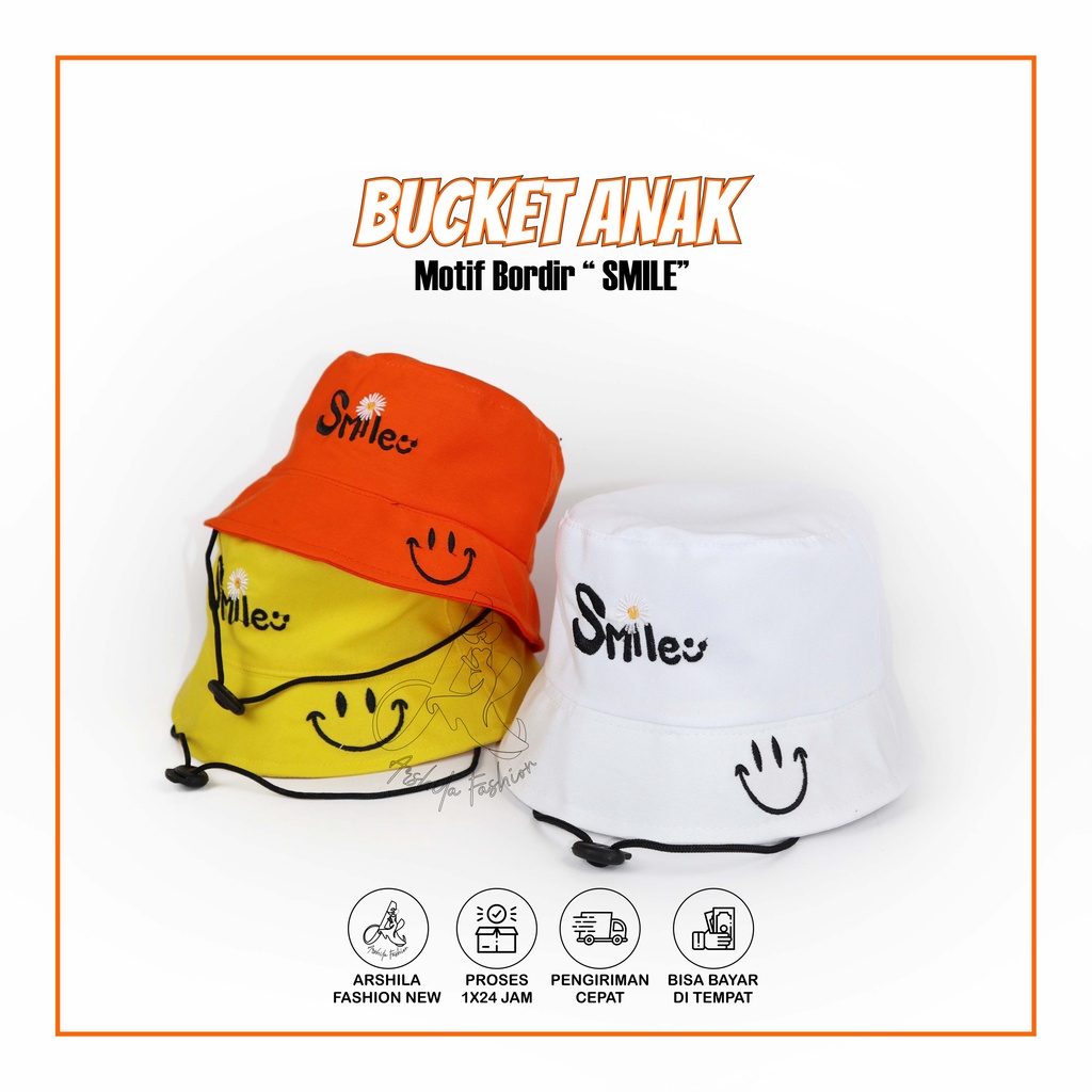 Topi Bucket Anak Tali Bordir 2 Gambar Smile-Daisy