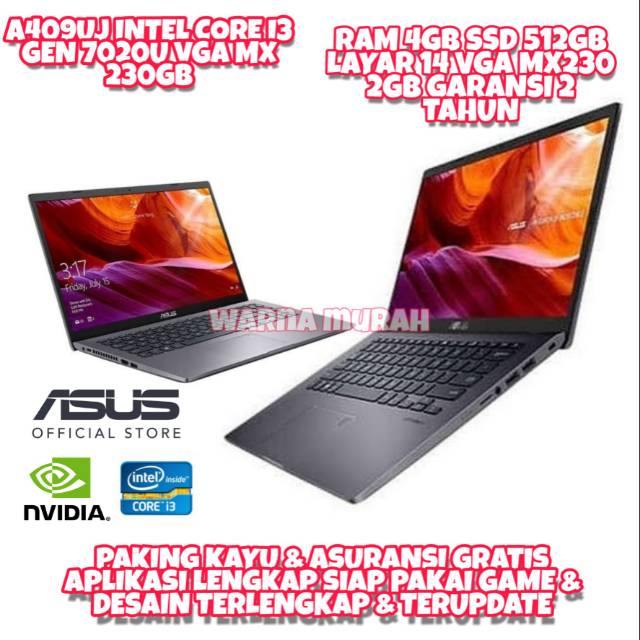 Laptop Asus A409uj Intel Core I3 Gen 7020u Ram 4gb Ssd 512gb Vga Mx 230 2gb Layar 14inch Shopee Indonesia