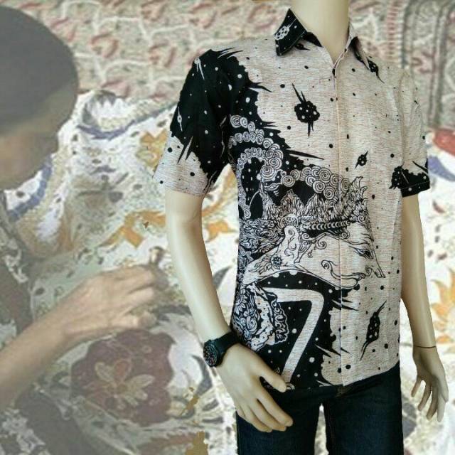 tey-17 Batik Pria ASJ SA HRB026 Kenongo Kemeja Tosca Pendek Pekalongan Padi M L Xl Sogan Tulis ::