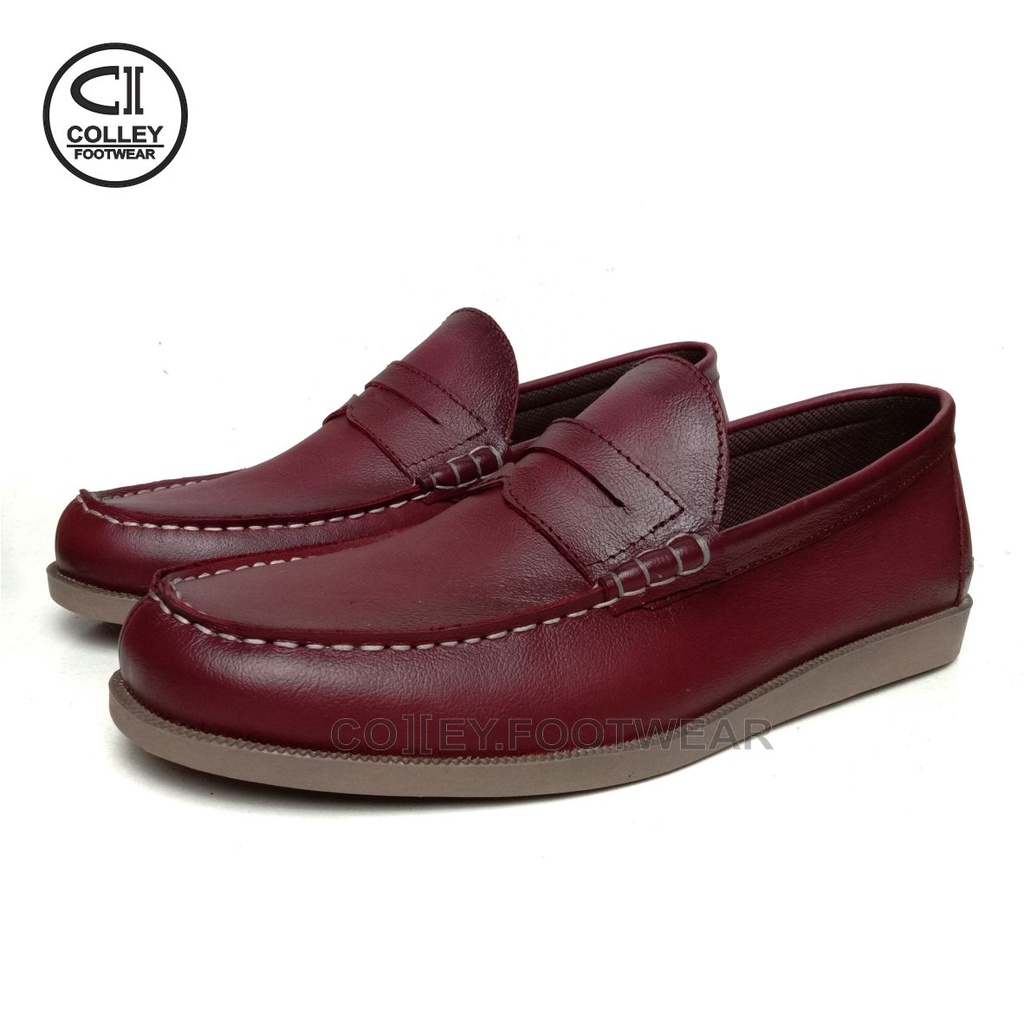 COD - 100% KULIT ASLI SEPATU KANTOR PRIA / PANTOFEL / CASSUAL  - MAROON CLY-SAMBA-035