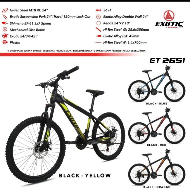 Sepeda Gunung 24" MTB EXOTIC ET 2651 STEEL 3x7 Speed Rem Cakram