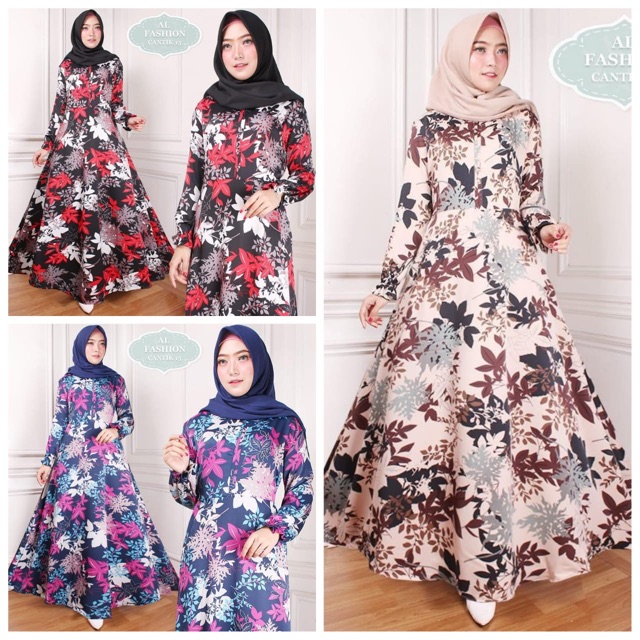 Hijab Modern Gamis Dress Maxmara Bunga Cantik GROSIR Baju Maxi Abaya Busana Muslim Wanita Termurah