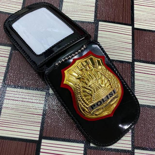 Name Tag Id Card Dompet Kartu Dompet Kalung Polisi Lencana Kulit Hitam