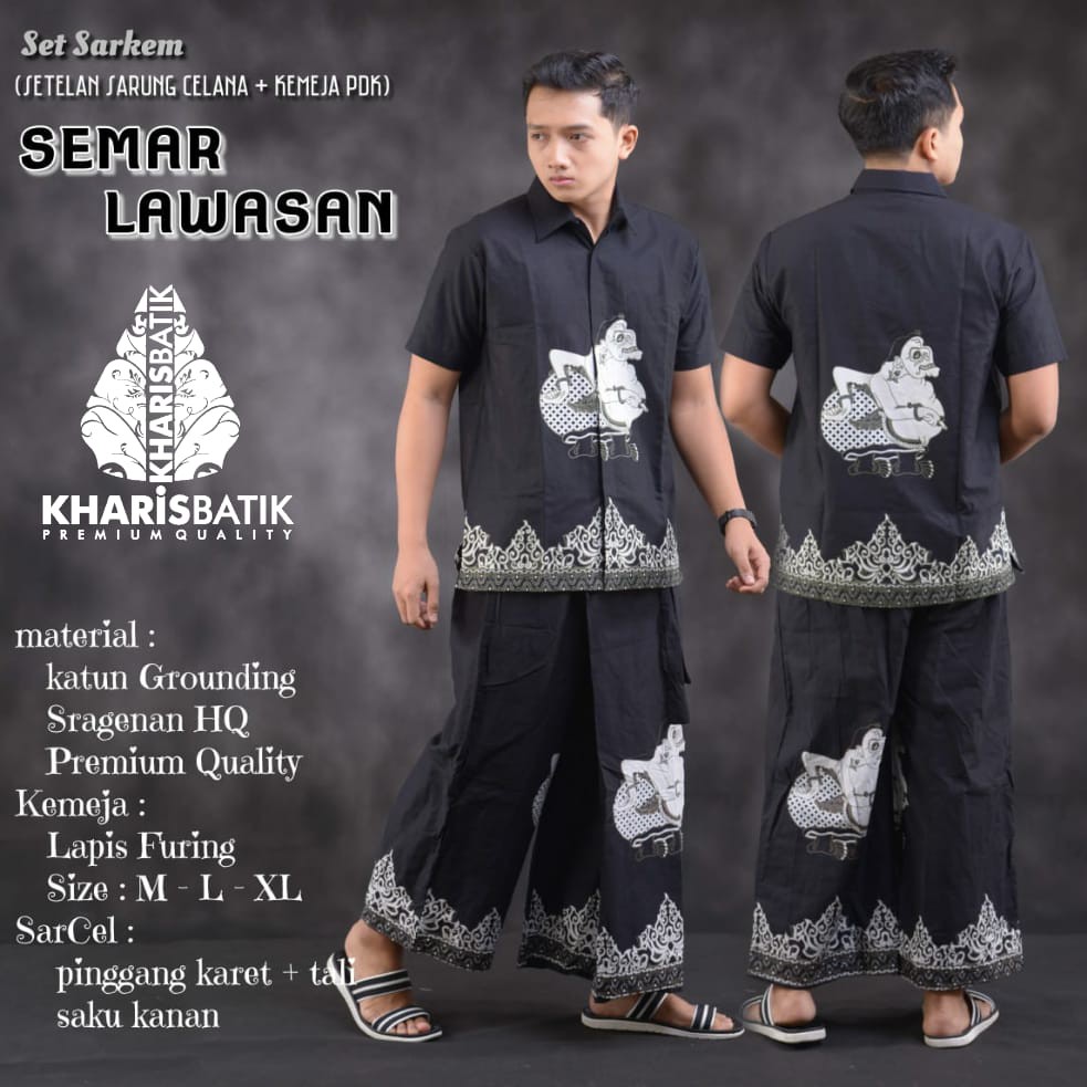 SEMAR LAWASAN SET SARKEM Sarung Celana DAN Kemeja Batik Pria Lengan Pendek  FULL FURING KHARIS