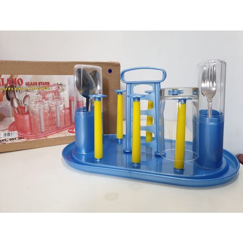 Milano Glass Stand w/ Cutlery Holder OWL Plastic