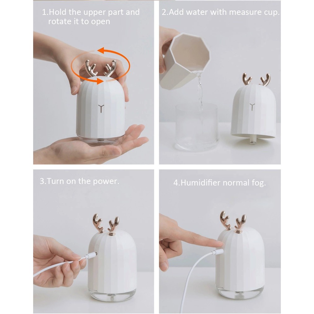 ☛TK☚ R413 COOL MIST HUMIDIFIER PURIFIER MOTIF RUSA PELEMBAB UDARA WITH LED LIGHT WARNA WARNI COD