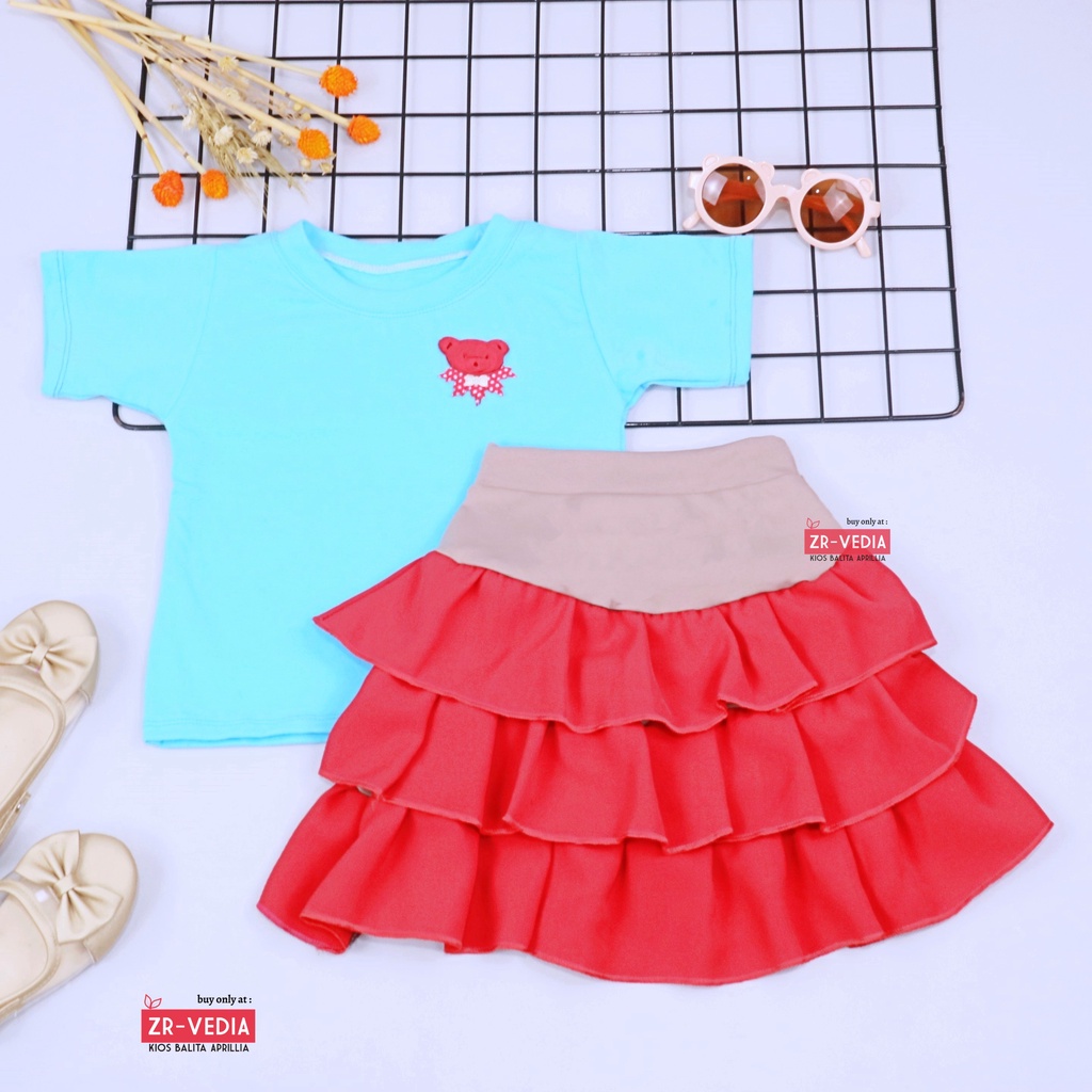 Setelan Mixed Candy uk 1-2 Tahun / Set Lengan Pendek Bawahan Rok Anak Perempuan Baju Cewek Atasan Bawahan Murah