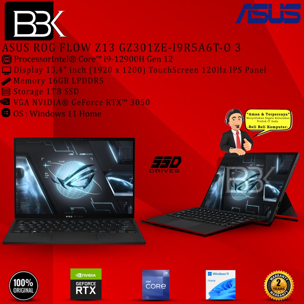 ASUS ROG Flow Z13 GZ301ZE-I9R5A6T-O I9-12900H 16GB 1TB SSD W11 3YR