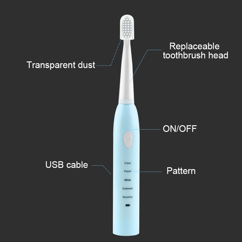 Sikat Gigi Elektrik Toothbrush Elektrik USB Sonic Vibration Automatic Waterproof IPX7 5 Mode 4 Sikat