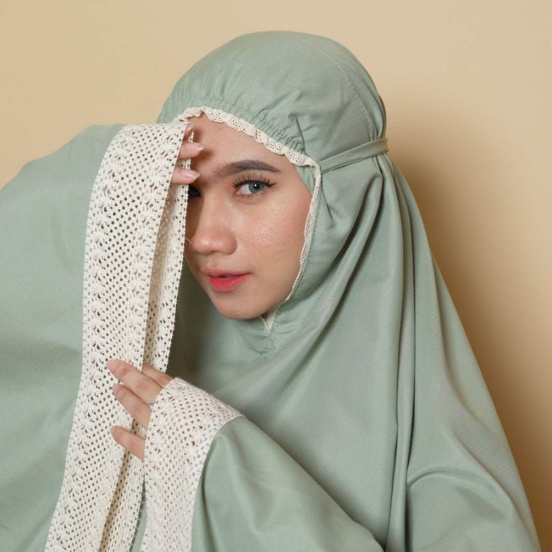 mukena dewasa katun polos renda mewah azizah series murah jumbo + tas