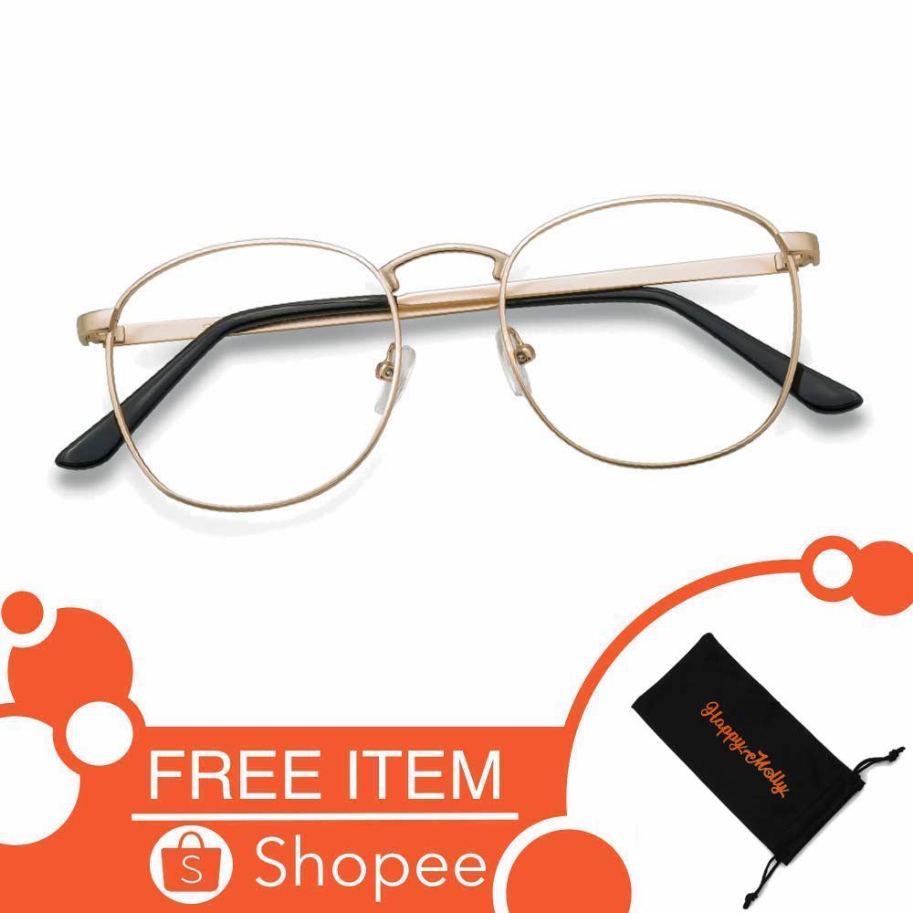 Kacamata [ Gold ] Pria dan Wanita - Design Korea - OVAL FREE SARUNG