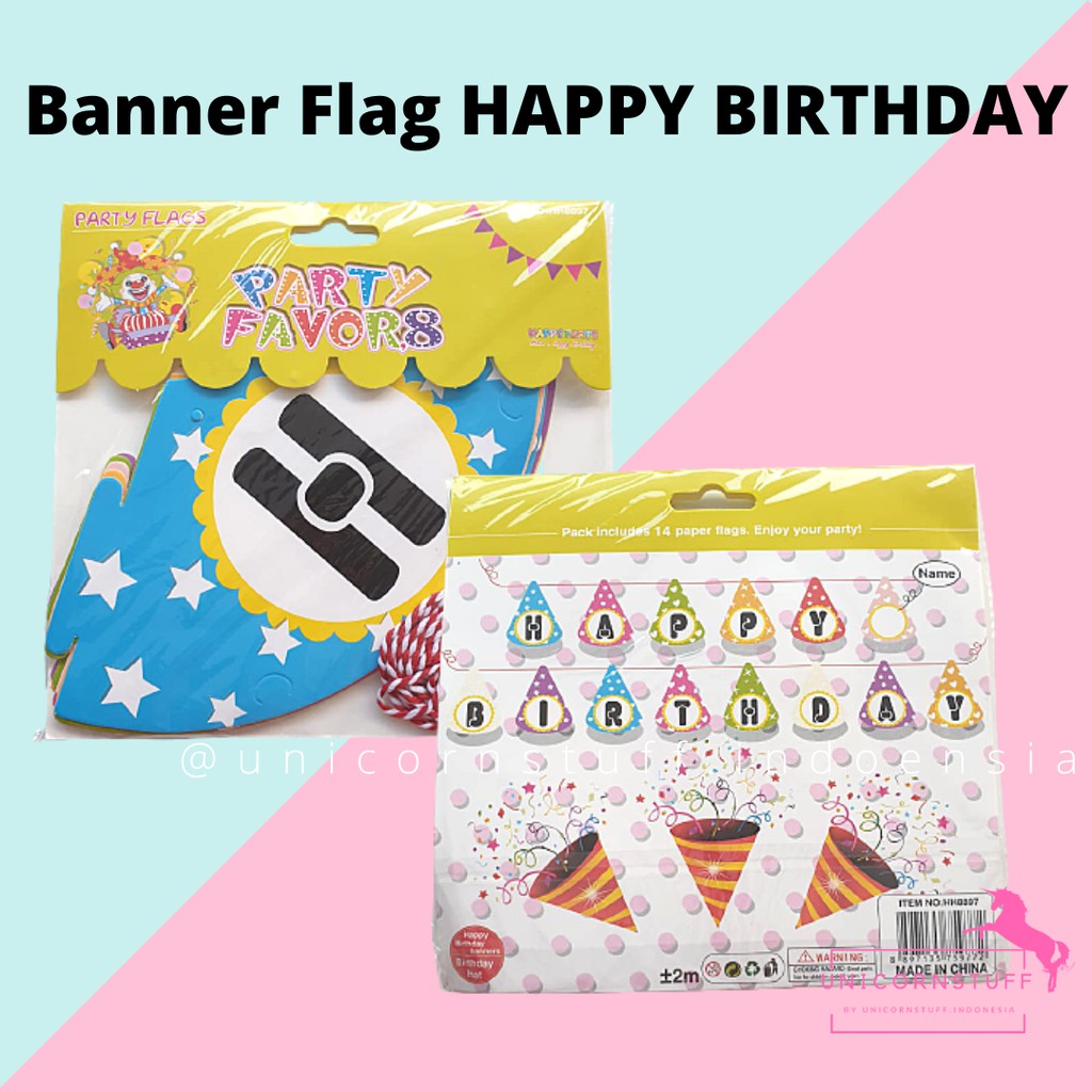 Properti Foto Gantungan Happy Birthday Banner Bunting Flag Pesta Tulis