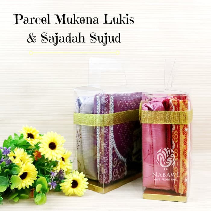 Parcel Mukena Parasut Lukis + Sajadah Sujud Mini Oleh Oleh Haji Umroh
