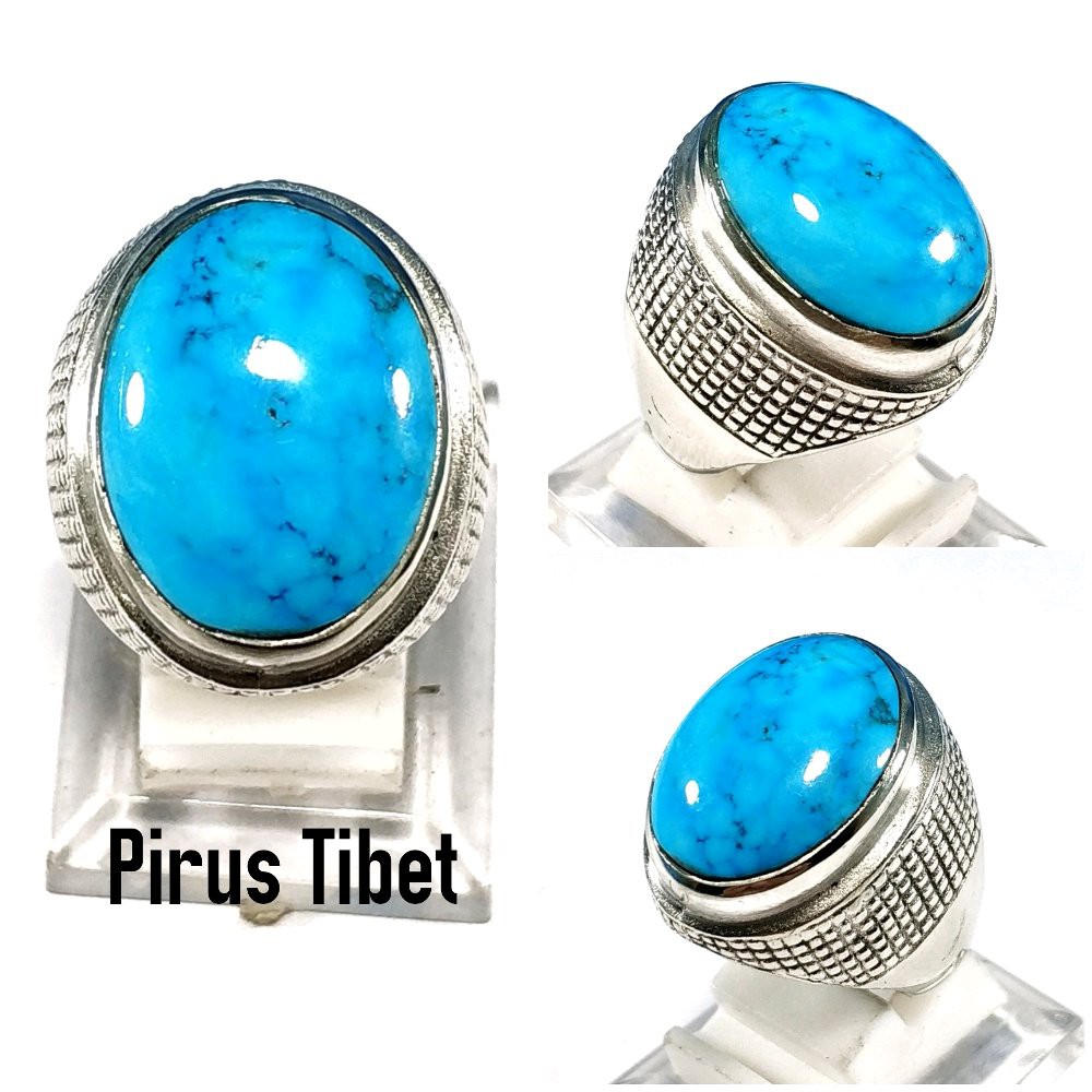 CINCIN BATU AKIK NATURAL PIRUS BIRU TIBET POLOS BODYGLASS