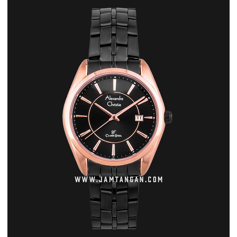 Alexandre Christie AC 8579 LD BBRBA Classic Steel Ladies Black Dial Black Stainless Steel