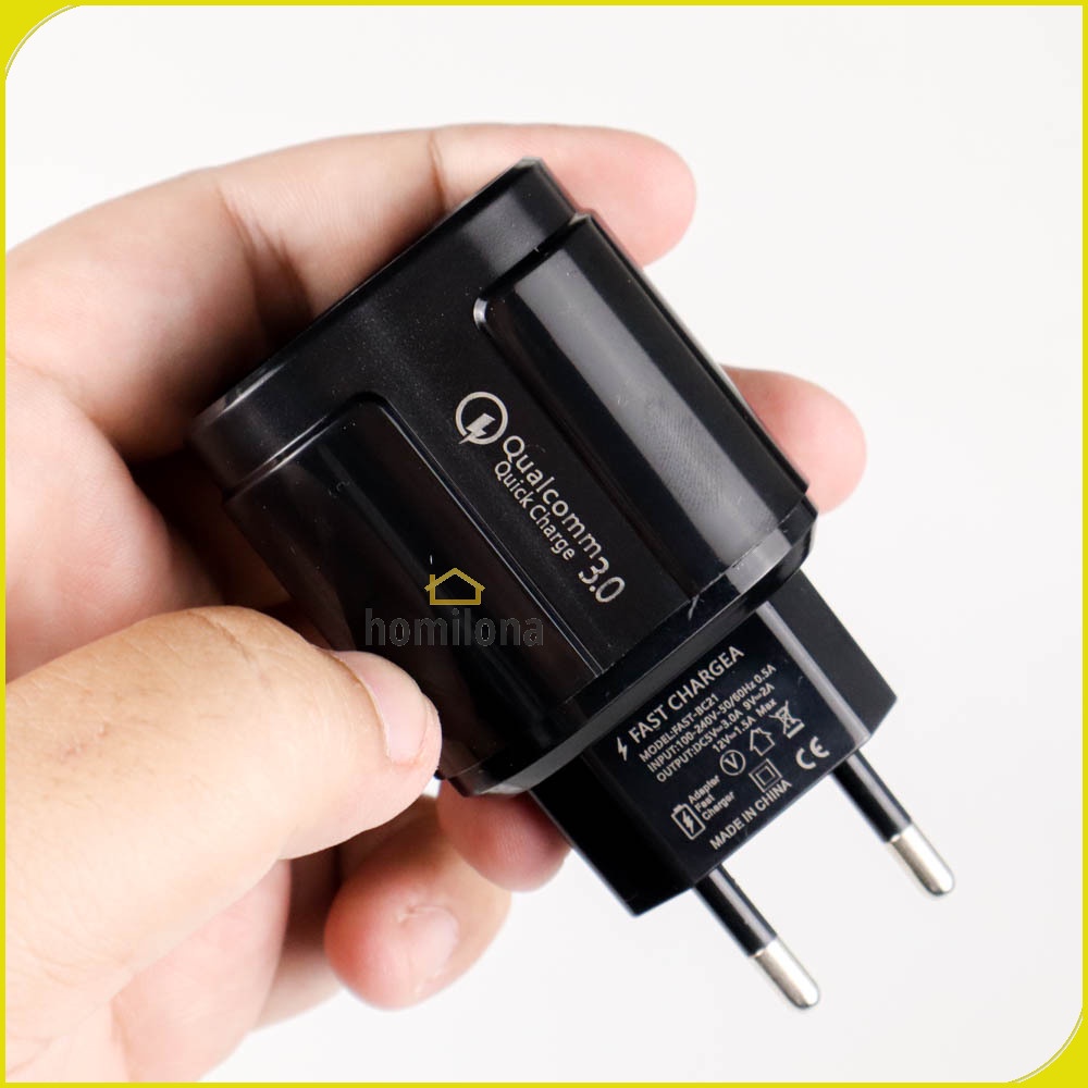 Charger USB 1 Port QC3.0 3A 18W EU Plug - OLAF BC21 - Black