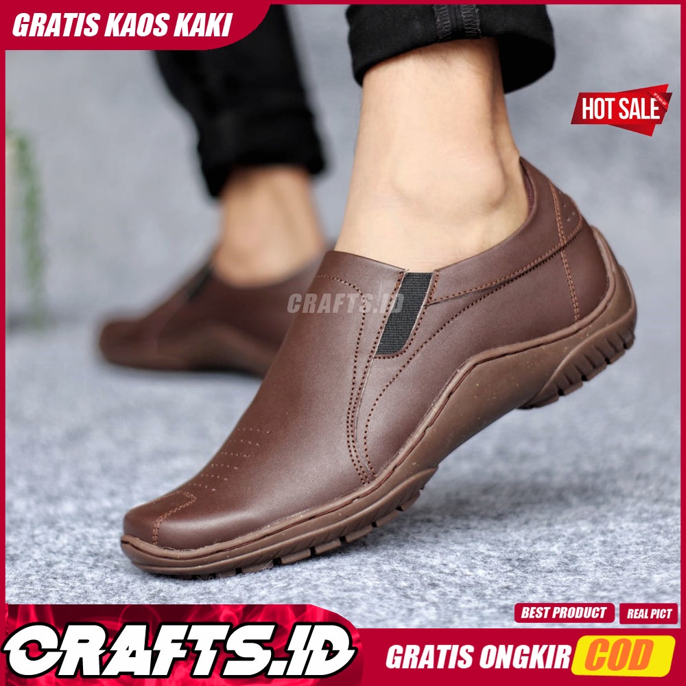 CRAFTS X LIBAD Sepatu Slip On Casual Kulit Asli Original Slop Antislip Kasual Formal Pantofel Kerja Kantor Pria Cowok