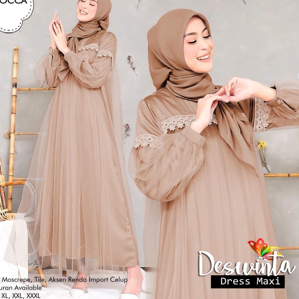 Trend - MX DESWINTA / Gamis brukat renda tile organza  / Gamis brukat jumbo warna putih ungu Lilac l