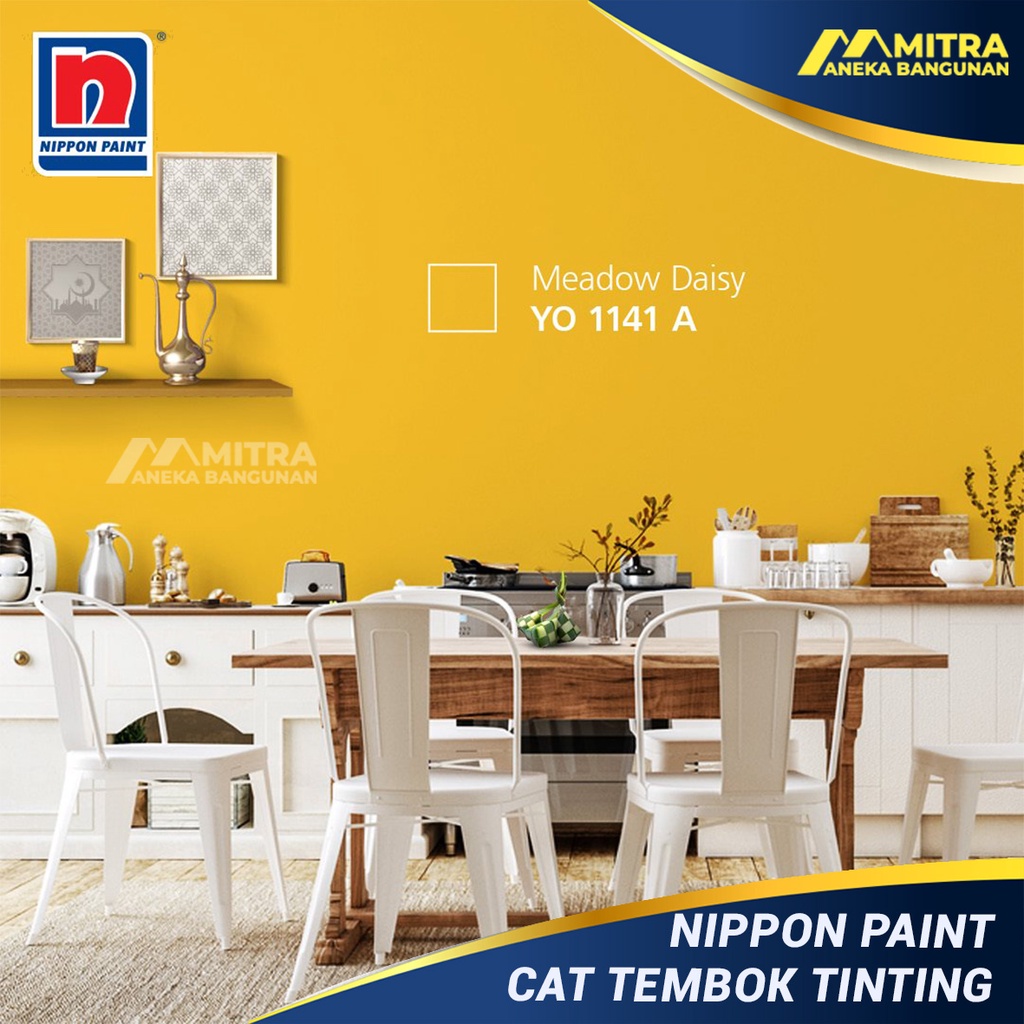 CAT TEMBOK  EKSTERIOR INTERIOR NIPPON PAINT MEADOW DAISY NP YO 1141 A / VINILEX ELASTEX SPOTLESS / K