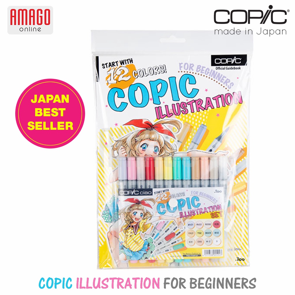 COPIC ILLUSTRATION FOR BEGINNERS - 12 COLORS SET WITH BOOK - CCM/12BK