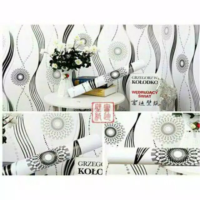 Wallpaper dingding Motif CAKRA HITAM PUTIH