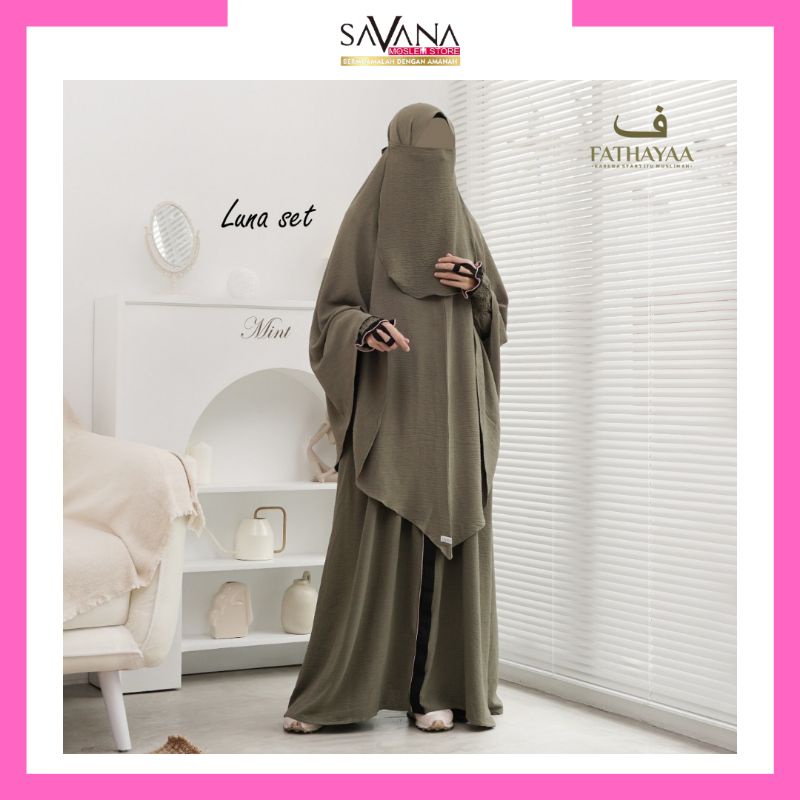 (Ready Stock) Warna Mint Gamis Set Dewasa Luna set Cadar by Fathayaa Indonesia bahan Crinckle air fl