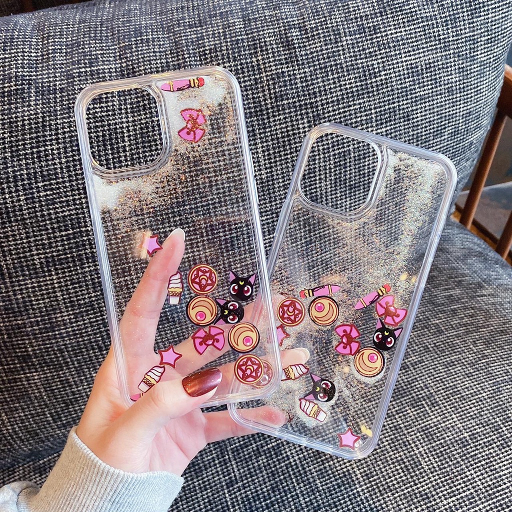 Luna Cat Sailor moon Casing Air Glitter Iphone 6 6s 7 8 SE 6+ 6s+ 7+ 8+ X Xs Xr Max 11 12 13 Pro FH04