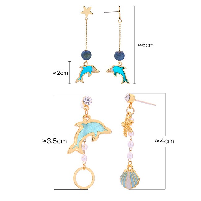 LRC Anting Tusuk Fashion Gold S925 Silver Needle Drip Dolphins Earrings F94044