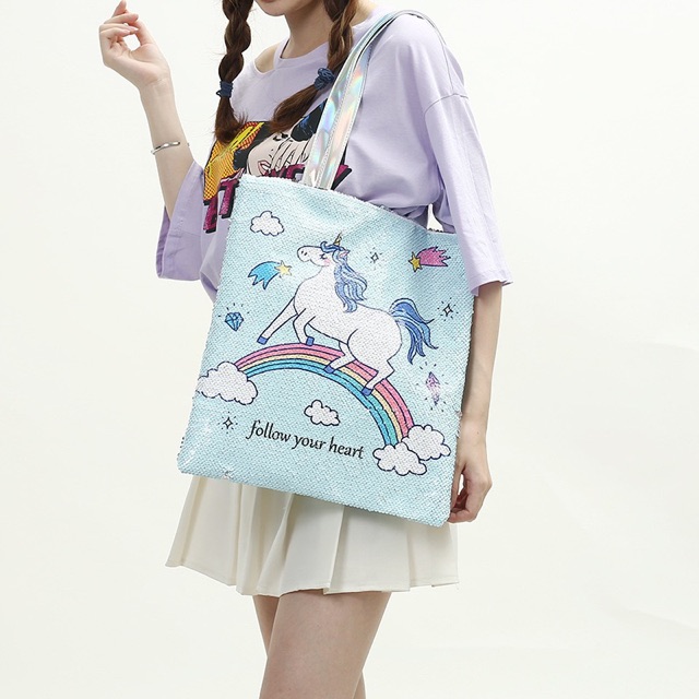 Tote bag sequin unicorn mermaid TU004 handbag tas tangan shoulder pundak tas les