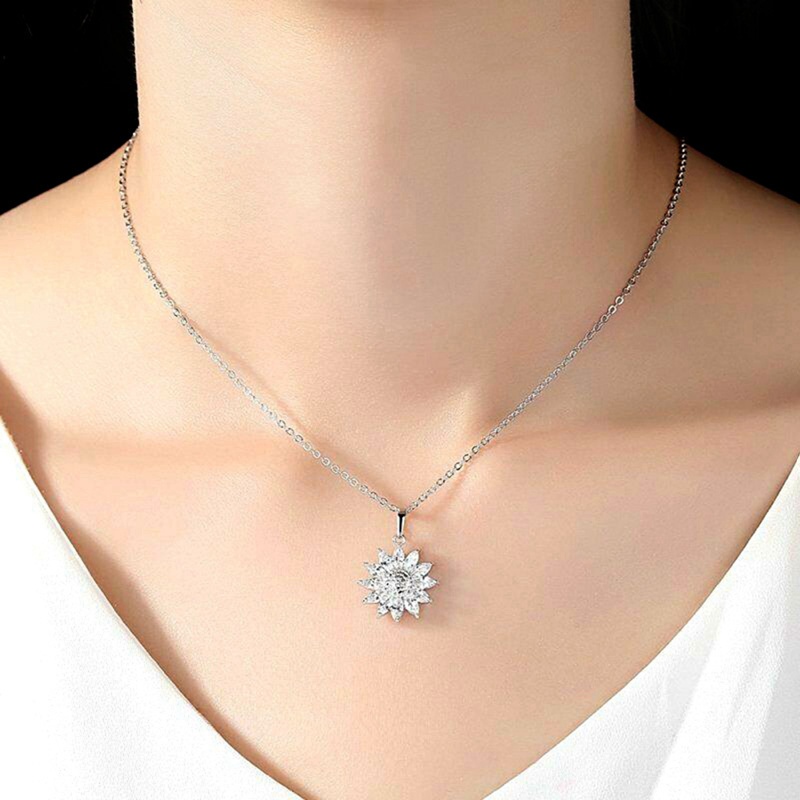 Fancyqube Kalung Rantai Liontin Bunga Matahari Aksen Zircon Berlian Imitasi Warna Silver Untuk Wanita