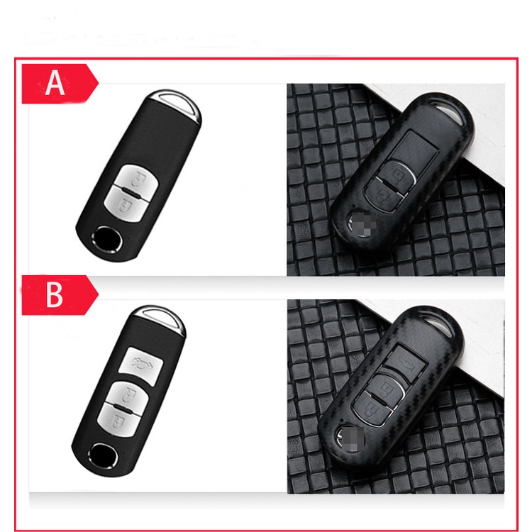 Cover Kunci Mobil Bahan Carbon Fiber Untuk Mazda 2 3 6 Axela Atenza CX-5 CX5 CX-3 CX-7 CX8 CX-9 2016 2017 2018 2 / 3