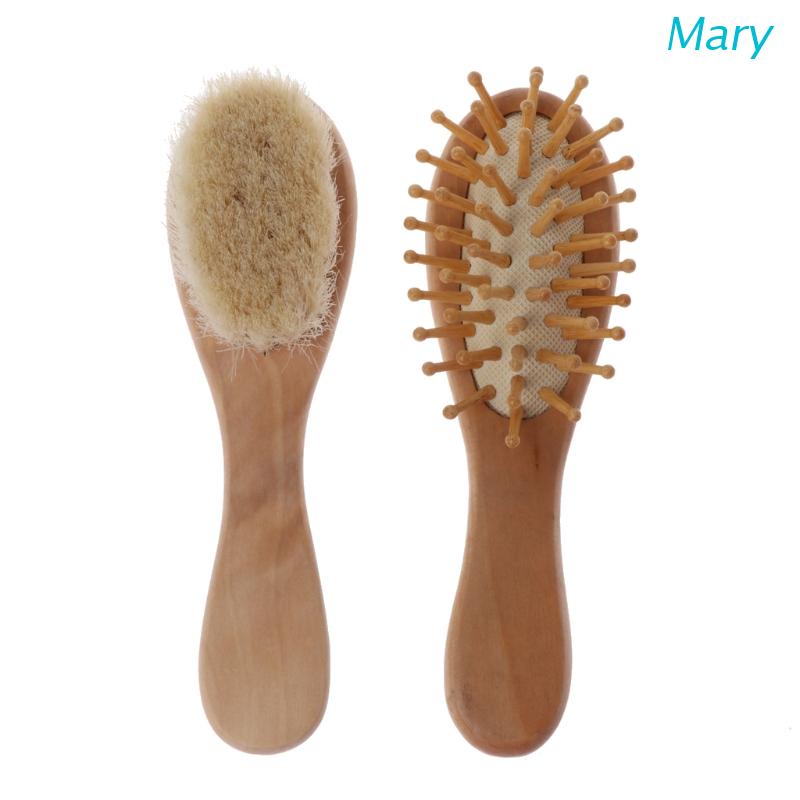 Mary 2Pcs / Set Sisir Pijat Kepala Bayi Newborn Laki-Laki / Perempuan Bahan Kayu