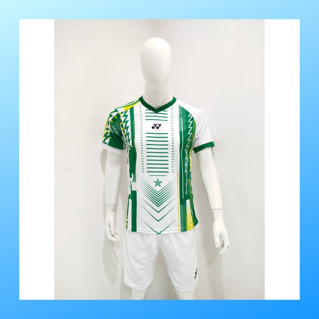 Kaos bulutangkis pria baju badminton dan celana jersey setelan wanita dewasa t-shirt outfit seragam jarsey kostum olahraga pakaian apparel sport jersy bulu tangkis casual jersi sudirman thomas uber cup print suit Y171 putih polos