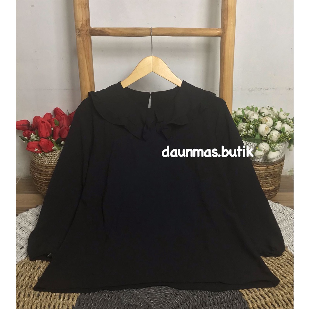 1KG MUAT 5PCS | DAWIA SHIRT TOP BLOUSE RAYON CRINCLE KOREAN STYLE HITS OOTD SELEBGRAM FASHION GROSIR MURAH WANITA-DAWIA BLACK