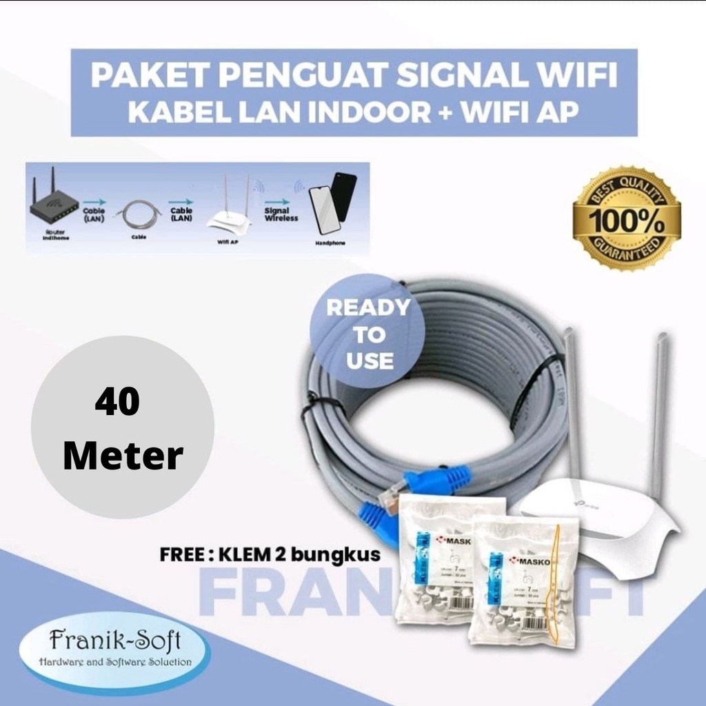 Paket Penguat Sinyal Kabel LAN 40 Meter 40 M 40M Indoor + WIFI AP Untuk Memper Panjang Signal Indiho