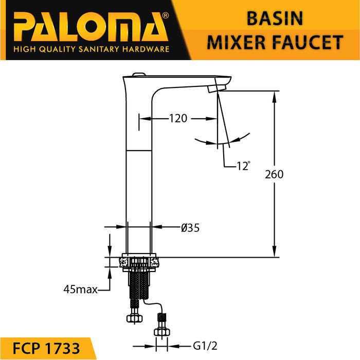 PALOMA FCP 1733 Keran Mixer Wastafel Cuci Tangan Panas Dingin Kran Air