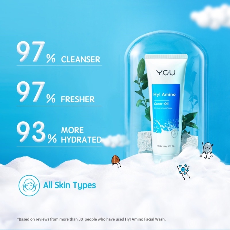 YOU Hy! Amino Facial Wash | Oil Control, Hydrating, Brightening, Anti-Acne, Sabun Cuci Muka ( YOU MAKEUPS OFFICIAL STORE )