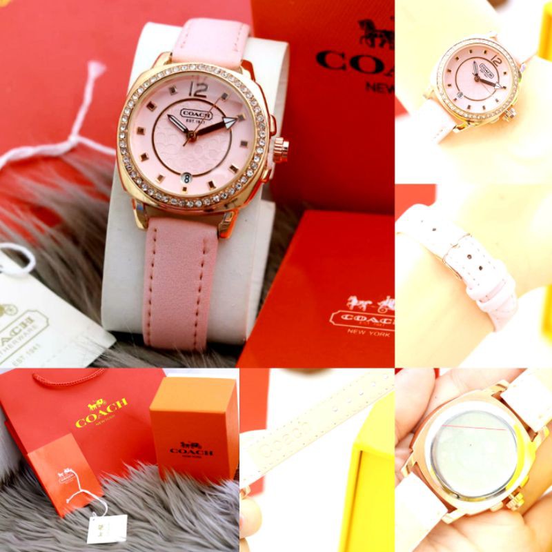 Jam Tangan Analog Wanita COACH W1131 Mini Boyfriend Pink Leather Grade Semi Super
