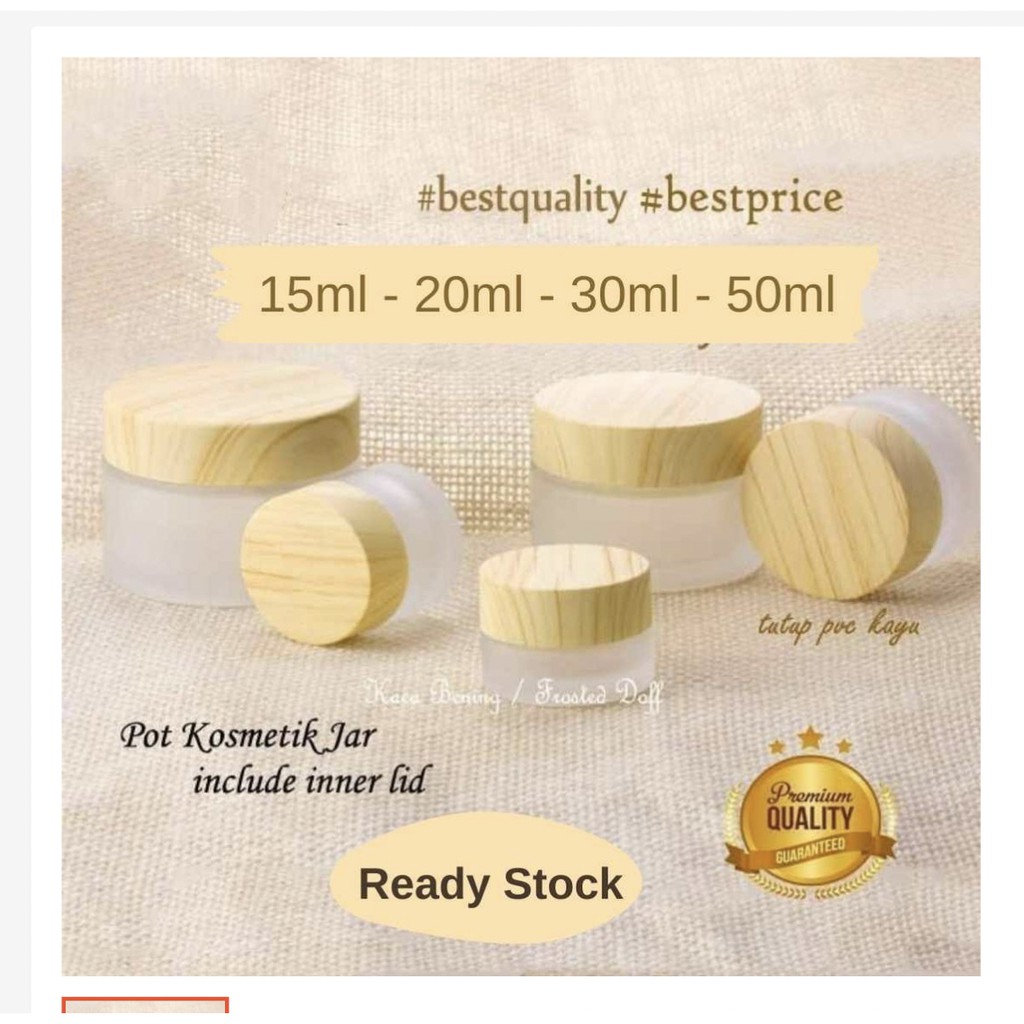 Pot Skincare 20ml Pot Pomade Jar Kaca Kosmetik Kaca Frosz Doff Dop Tutup Kayu Cream  Wadah Pot Kosme