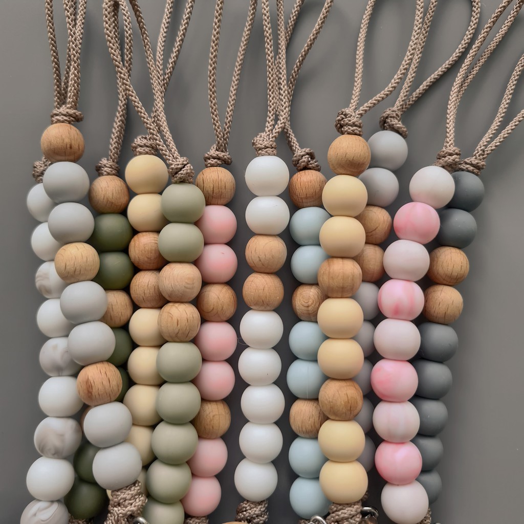 Lilleboo Pacifier Clip - Wooden Gantungan Empeng Nordic Neutral Kayu Beads Silicone Tali Holder